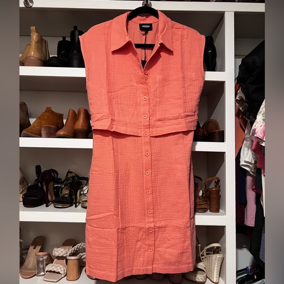 Monrow Double Layer Shirt Dress, Coral, Size Large, NWT - Picture 4 of 4